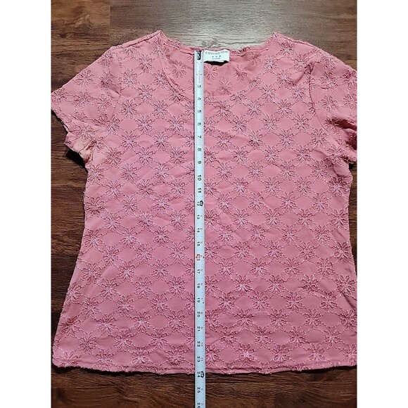 Covington Womens Rose Pink Short Sleeve Floral Embroidered Blouse Size Large - Picture 5 of 9